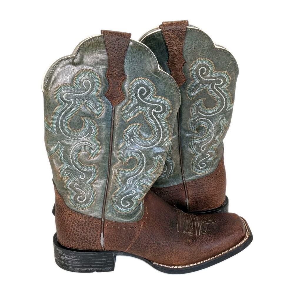 Ariat Women's Quickdraw Boots Brown Teal Leather Square Toe Western 7B 1004720